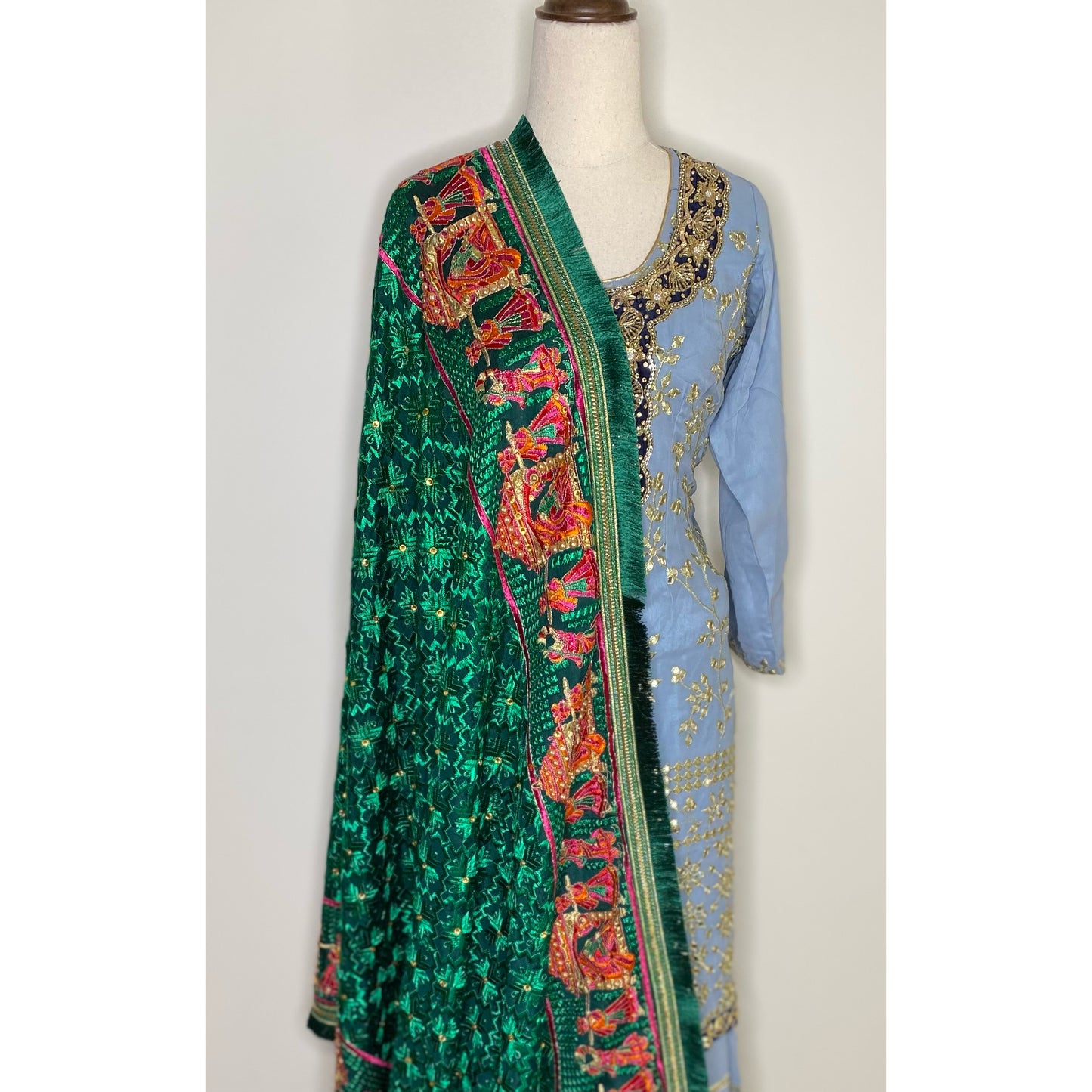 Sukhmeen phulkari ( bottle Green)