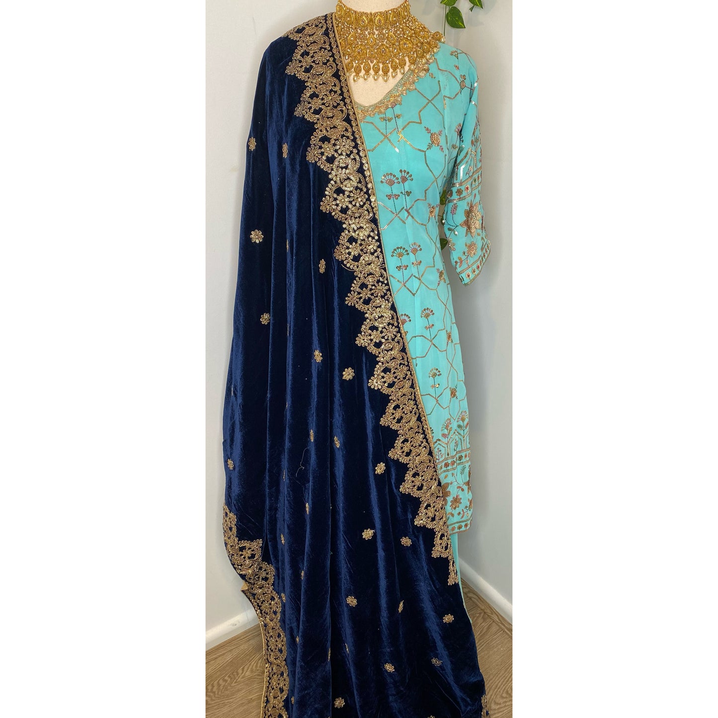 Nimo velvet shawl (navy blue)