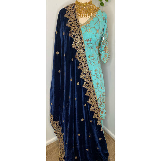 Nimo velvet shawl (navy blue)